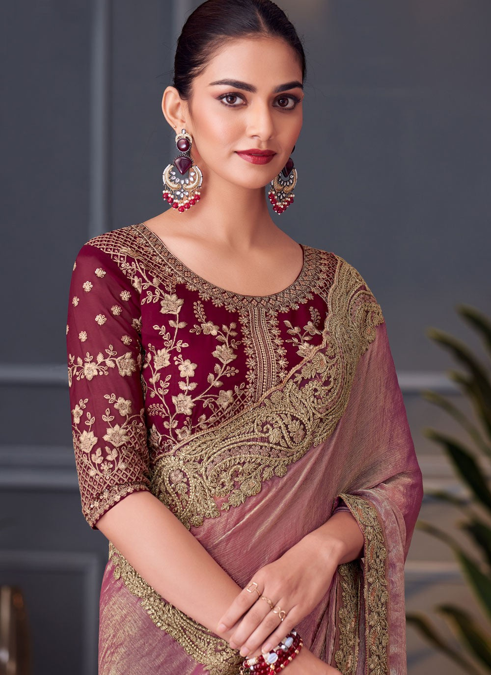 Pink Silk Designer Saree Border Work, Cut Work, Embroidered, Zari S16684
