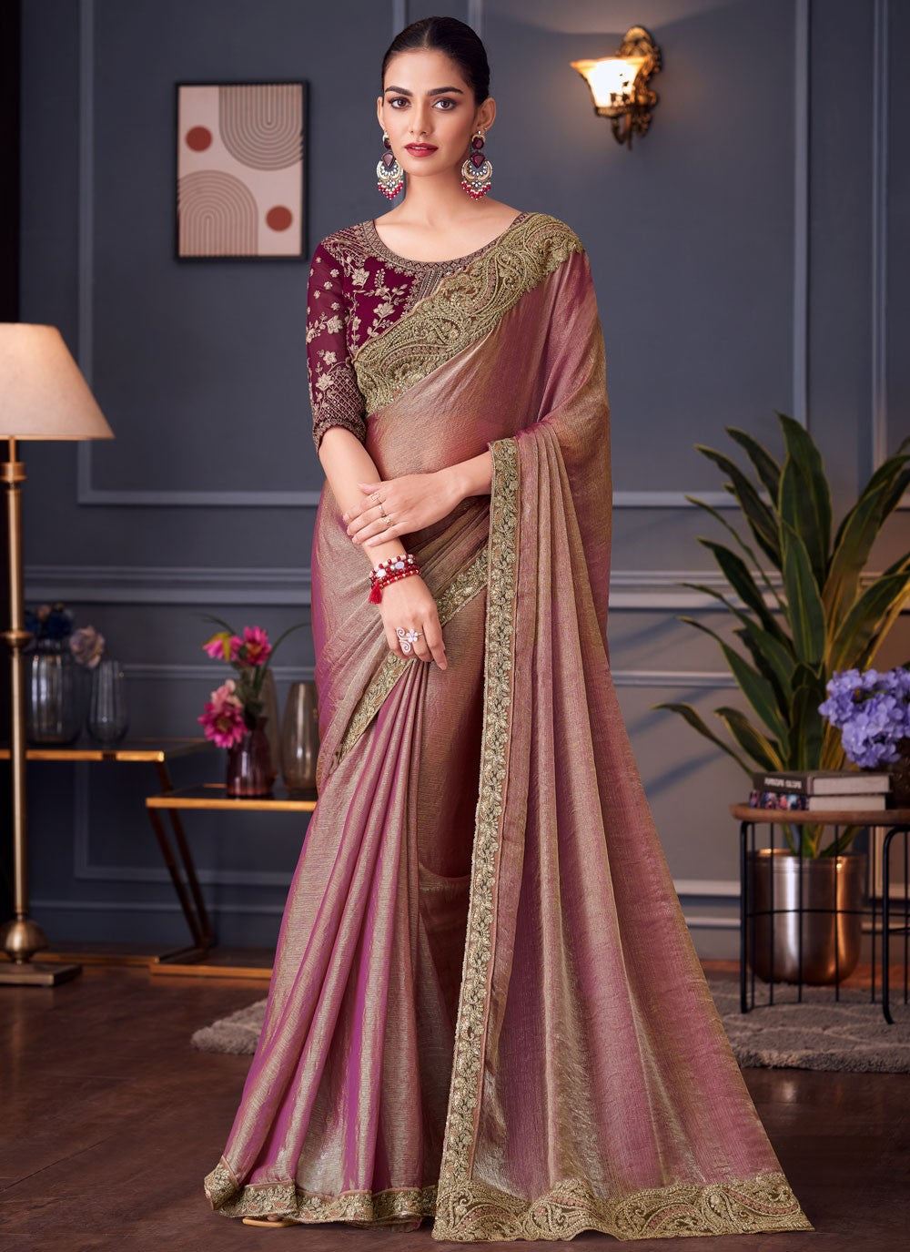 Pink Silk Designer Saree Border Work, Cut Work, Embroidered, Zari S16684