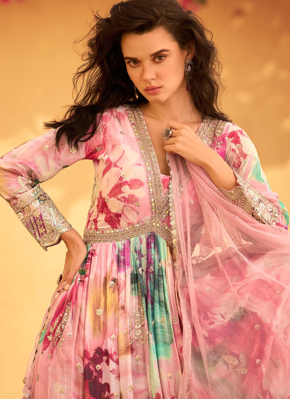 Embroidered Chinon Gown - G1858