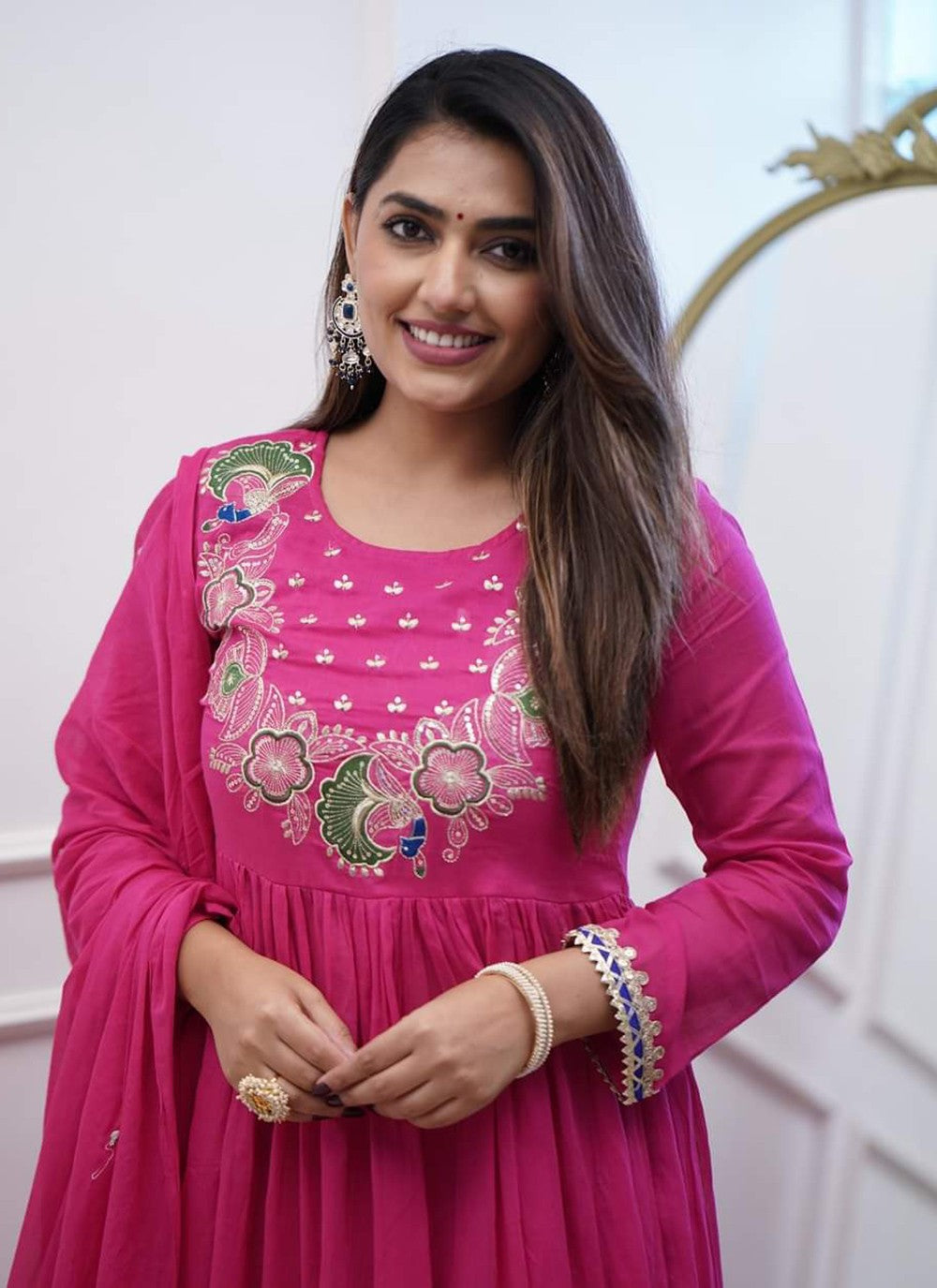 Salwar Suit Embroidered Pink Chinon T5025