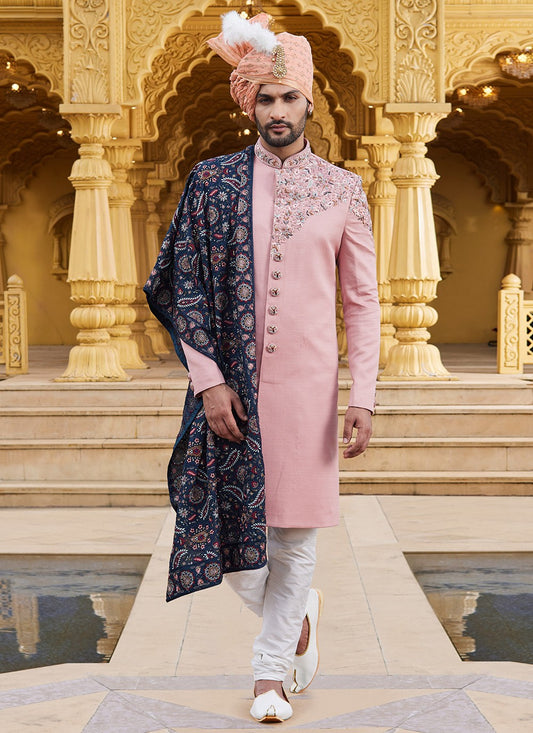 Embroidered Art Silk Pink Sherwani - M6093