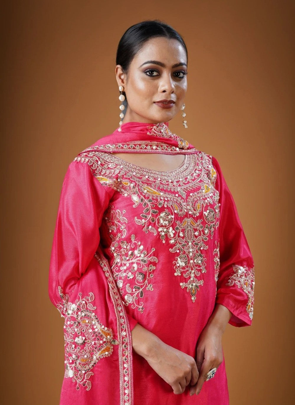 Palazzo Suit Embroidered Pink T7721