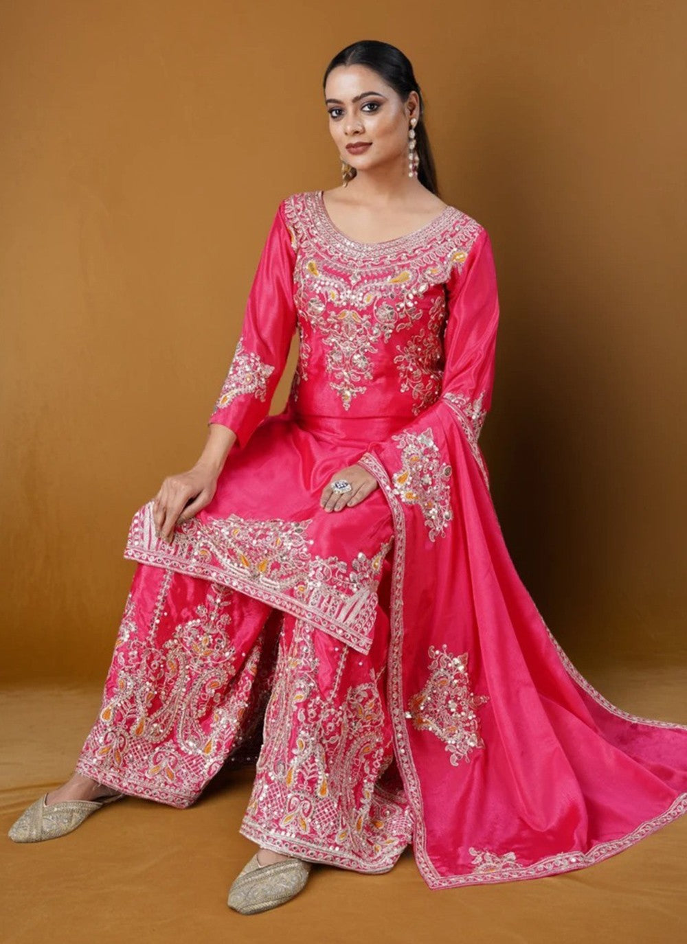 Palazzo Suit Embroidered Pink T7721