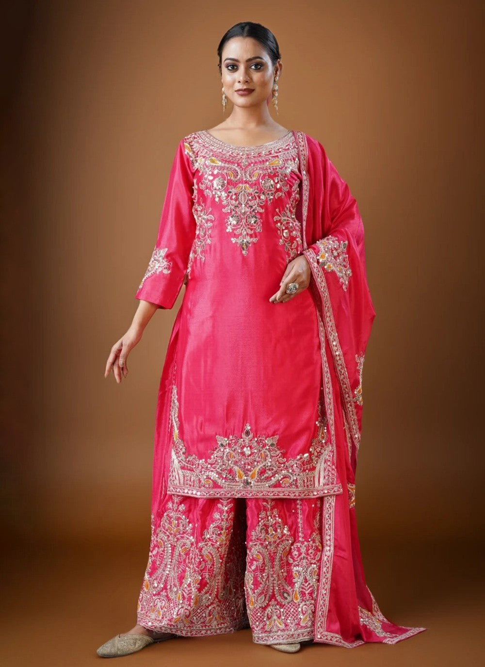 Palazzo Suit Embroidered Pink T7721