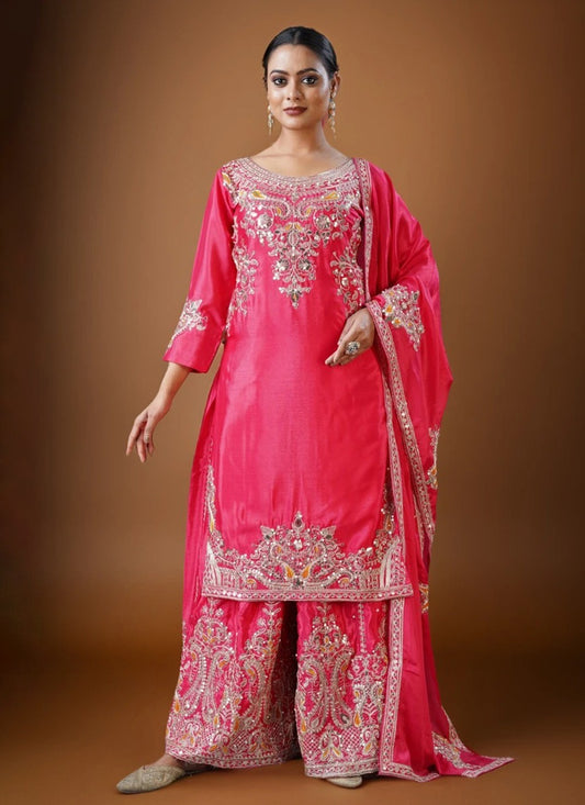 Palazzo Suit Embroidered Pink T7721