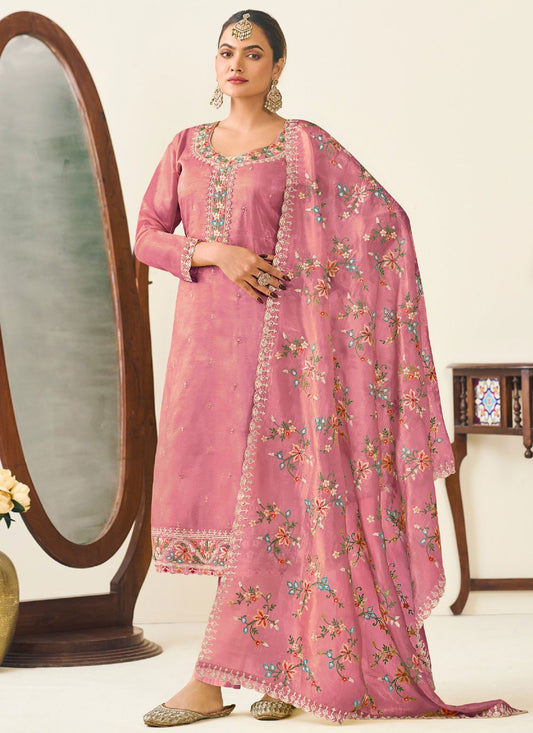 Pant Style Suit Embroidered Pink T7022