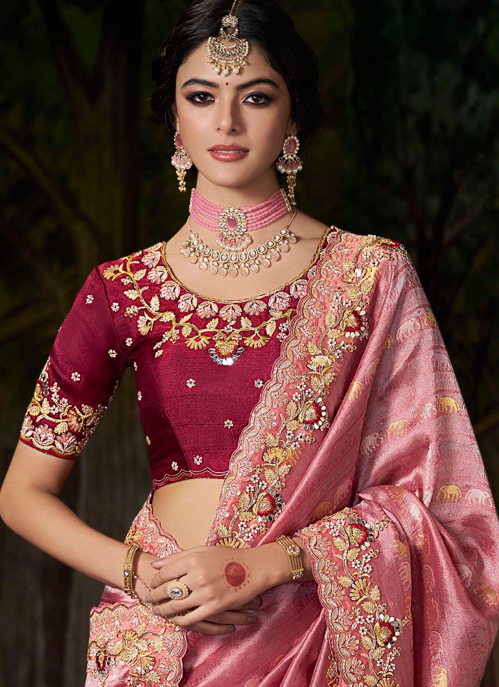 Pink Silk Traditional Saree Embroidered S20491