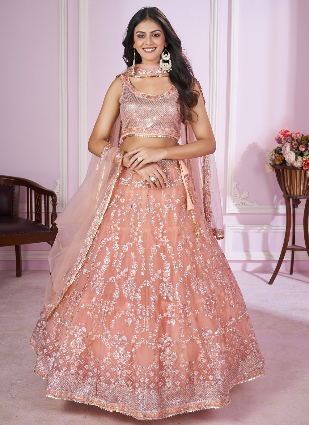 Embroidered Net A - Line Lehenga - L2142