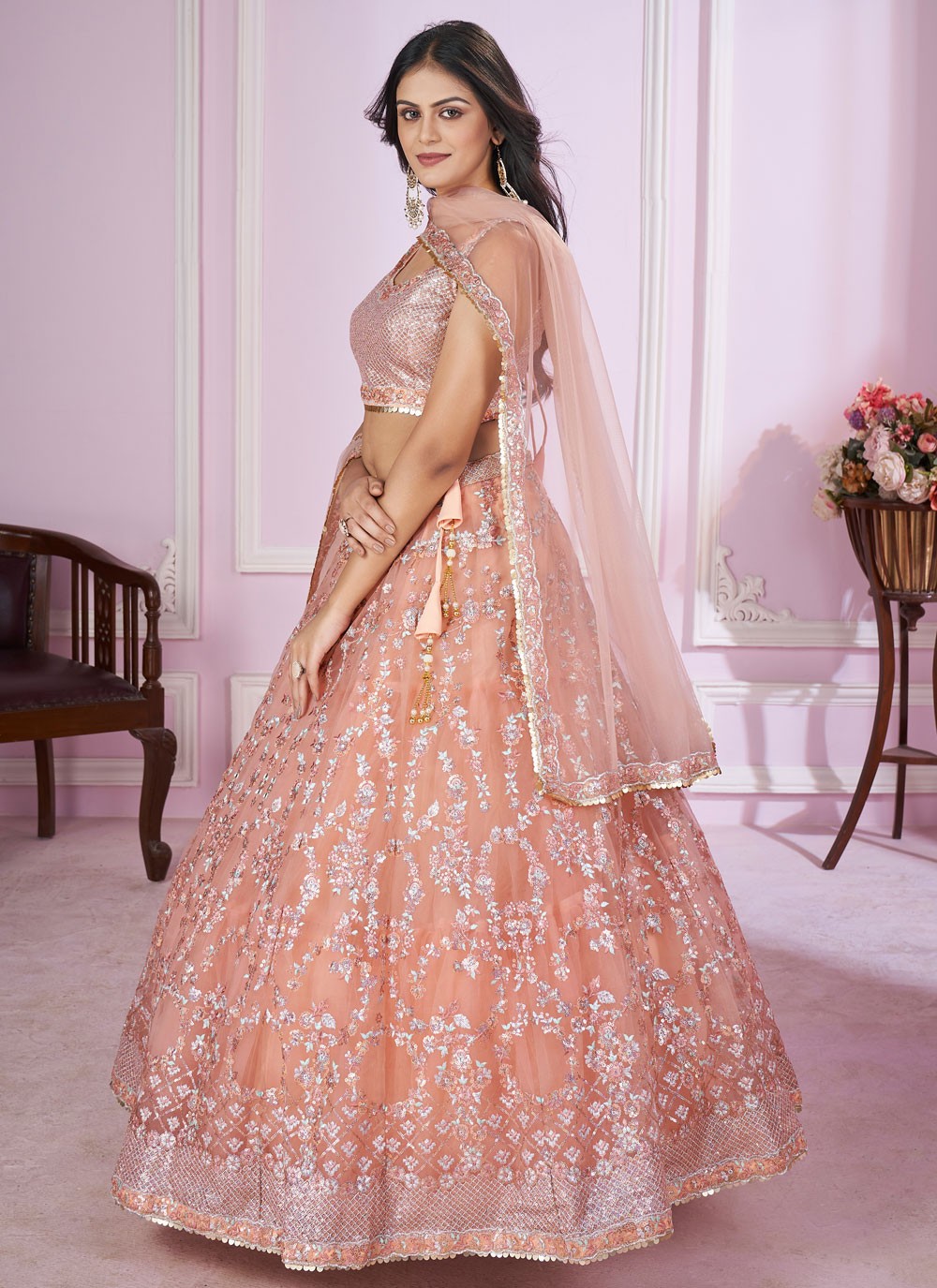 Embroidered Net A - Line Lehenga - L2142