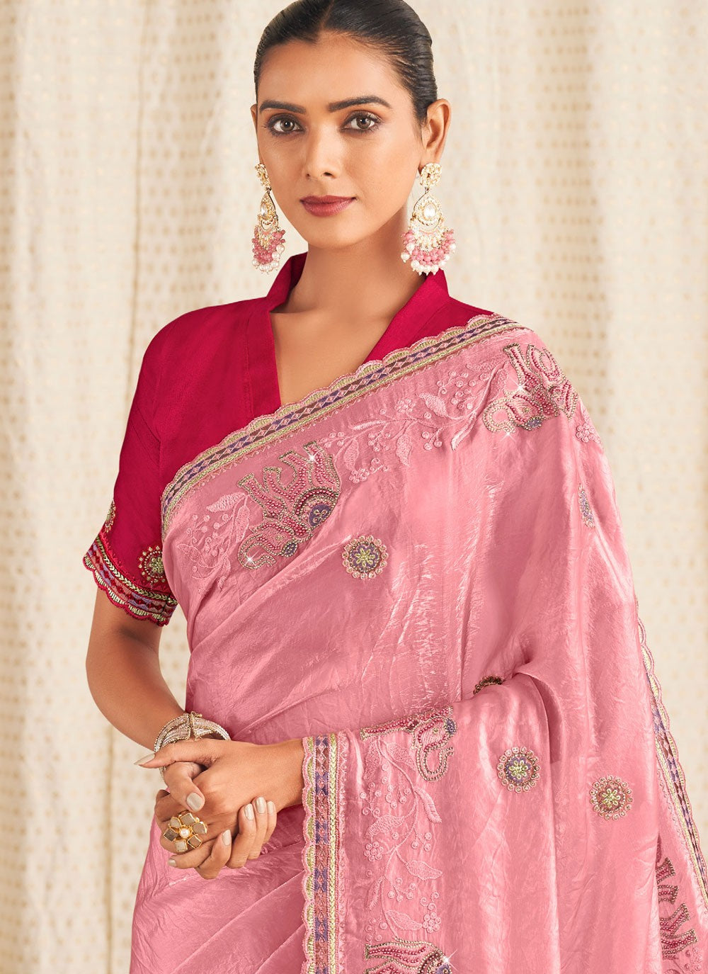 Pink Silk Trendy Saree Embroidered S19924