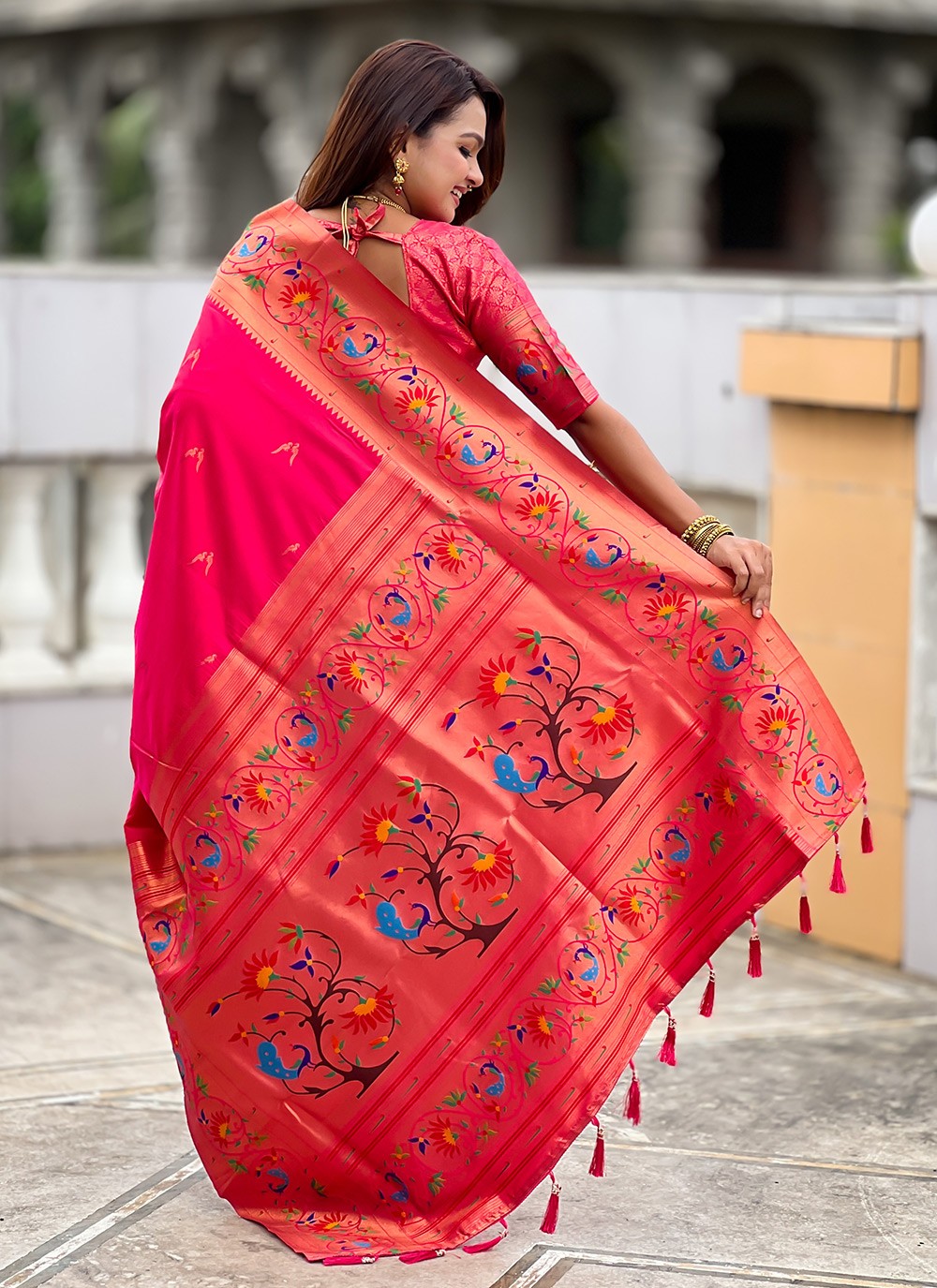 Pink Silk Classic Saree Jacquard Work, Meenakari S19944