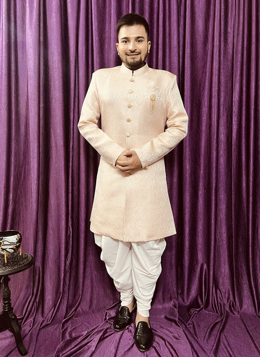 Fancy Work Jacquard Pink Indo Western - M5668