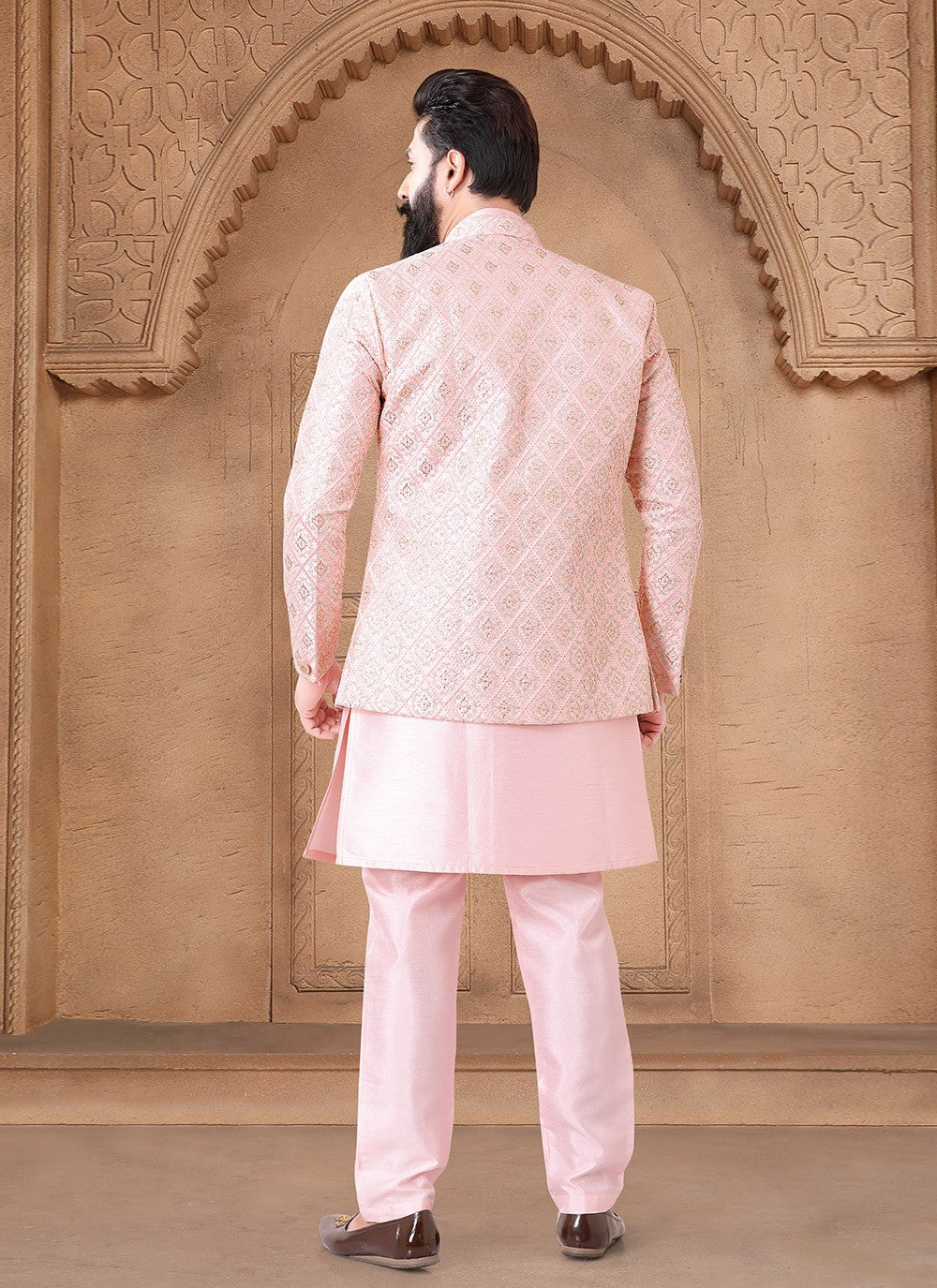 Embroidered Silk Pink Indo Western - M7665
