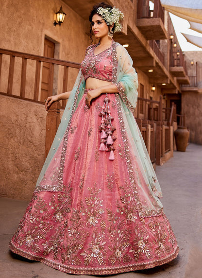 Tissue Engagement, Mehandi & Sangeet, Reception, Wedding A - Line Lehenga L3561