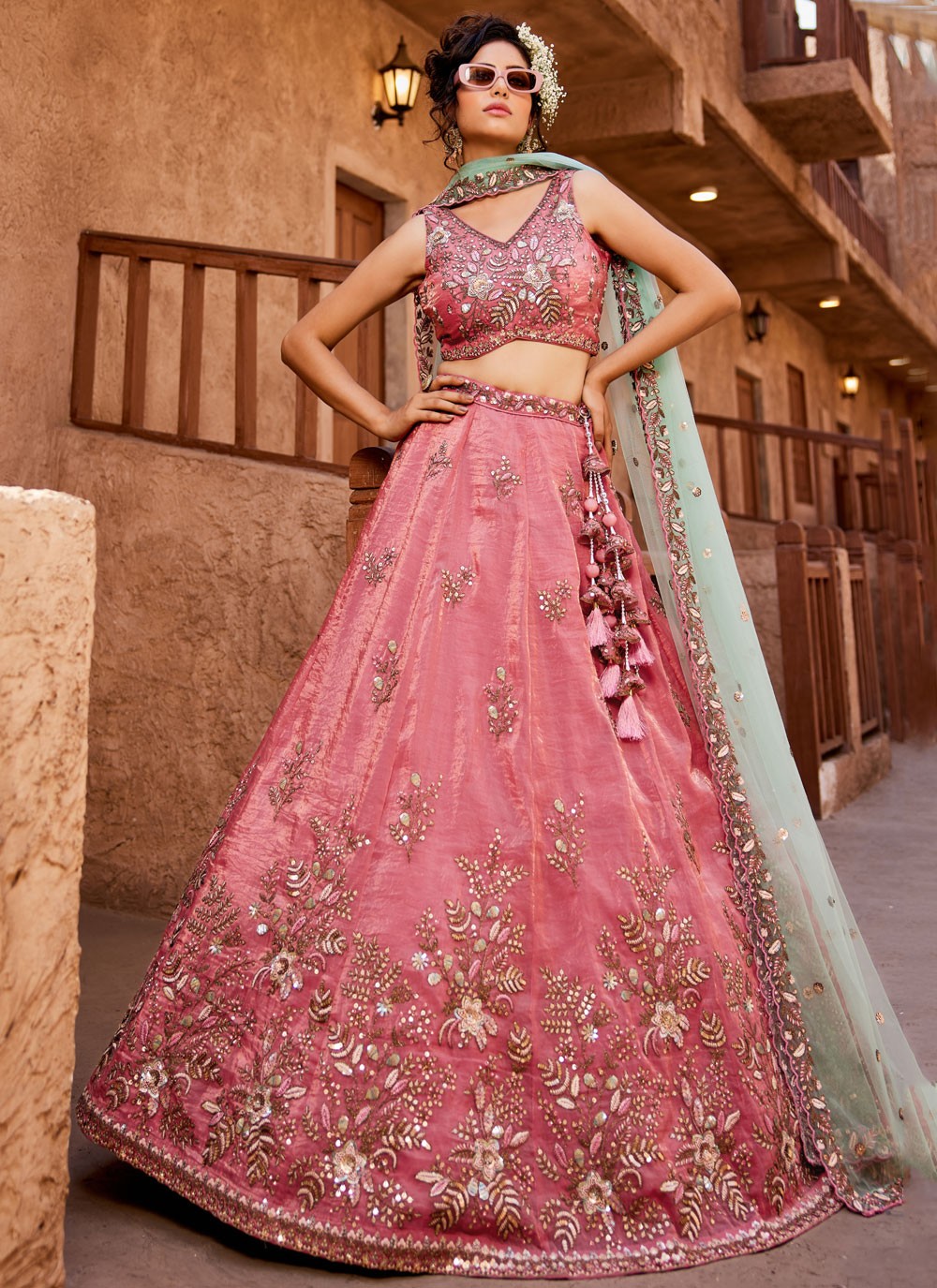 Tissue Engagement, Mehandi & Sangeet, Reception, Wedding A - Line Lehenga L3561
