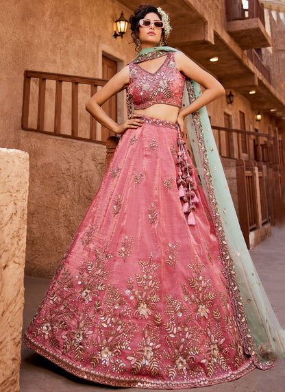 Tissue Engagement, Mehandi & Sangeet, Reception, Wedding A - Line Lehenga L3561
