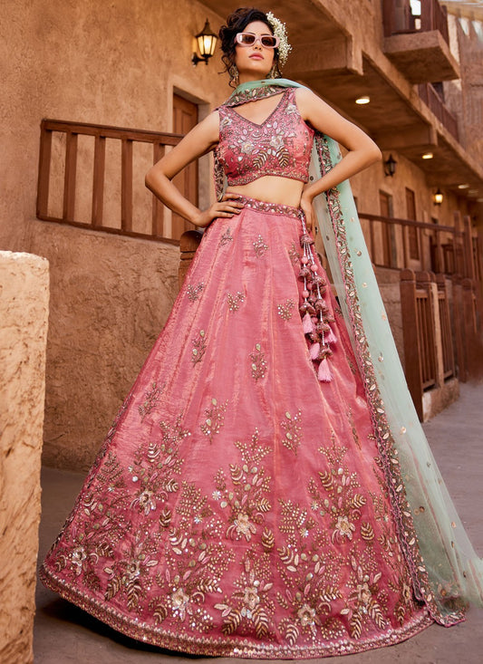Tissue Engagement, Mehandi & Sangeet, Reception, Wedding A - Line Lehenga L3561