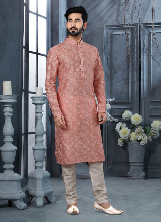 Fancy Work Art Silk Pink Kurta - M5612