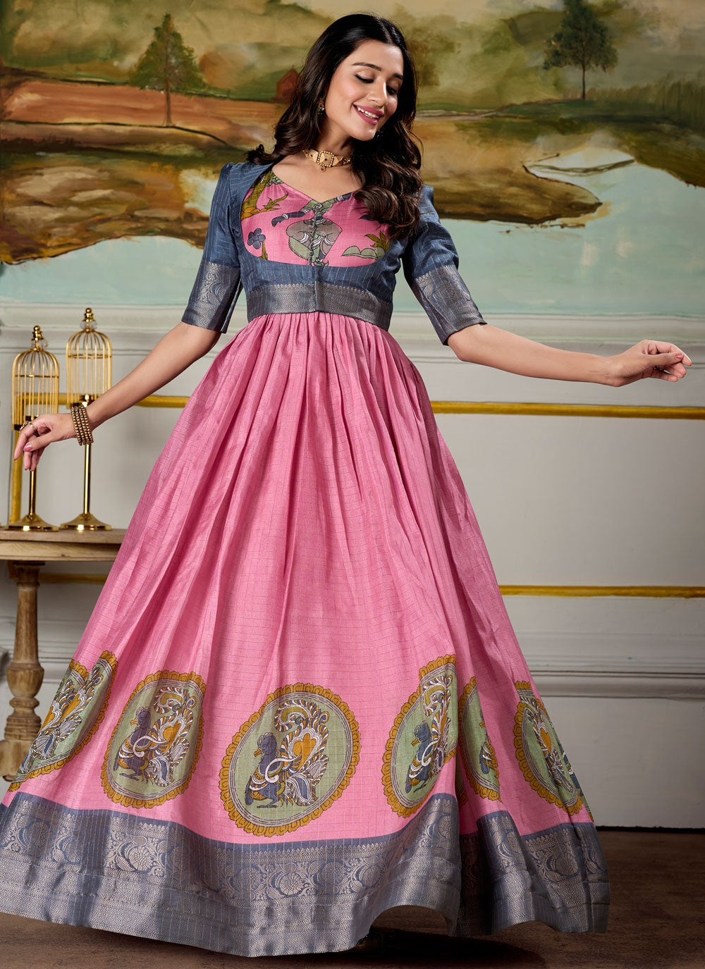 Fancy Work Pure Dola Pink Gown G1951