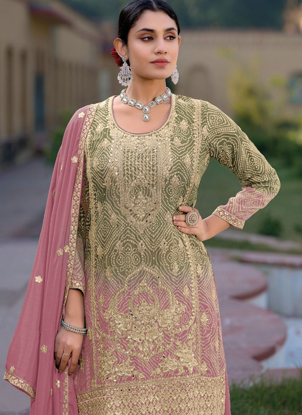Salwar Suit Digital Print Pink Chinon T5895