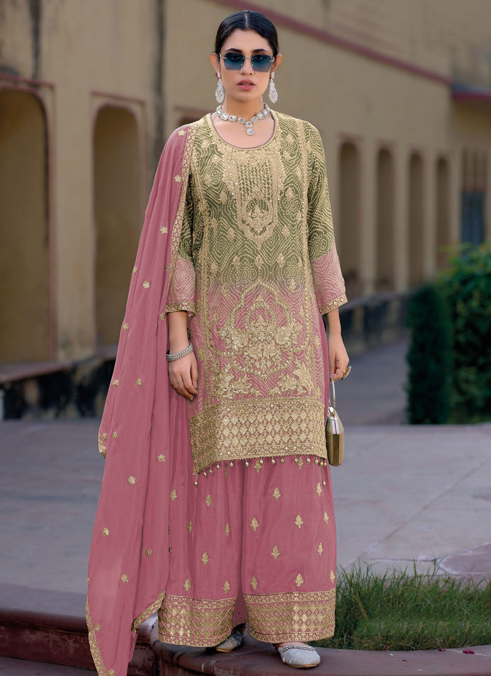 Salwar Suit Digital Print Pink Chinon T5895