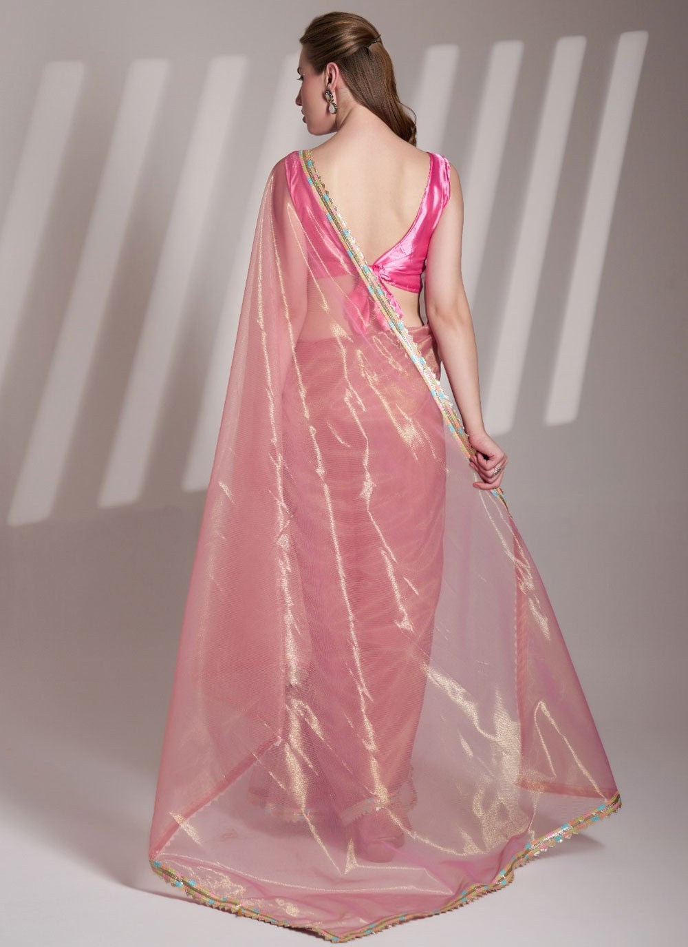 Classic Saree Border Work Pink Net Saree S13526