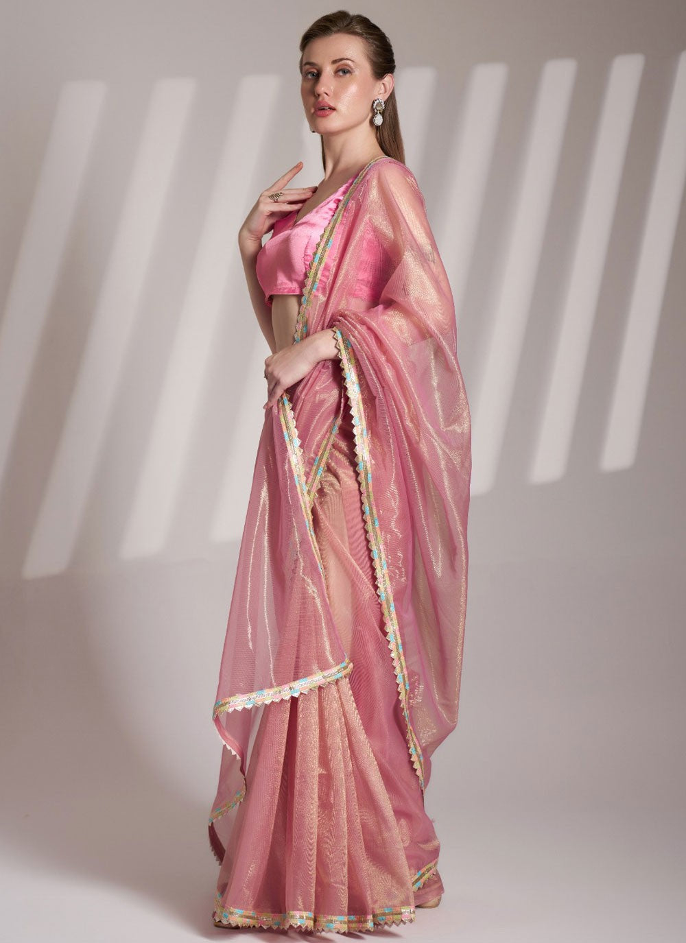 Classic Saree Border Work Pink Net Saree S13526