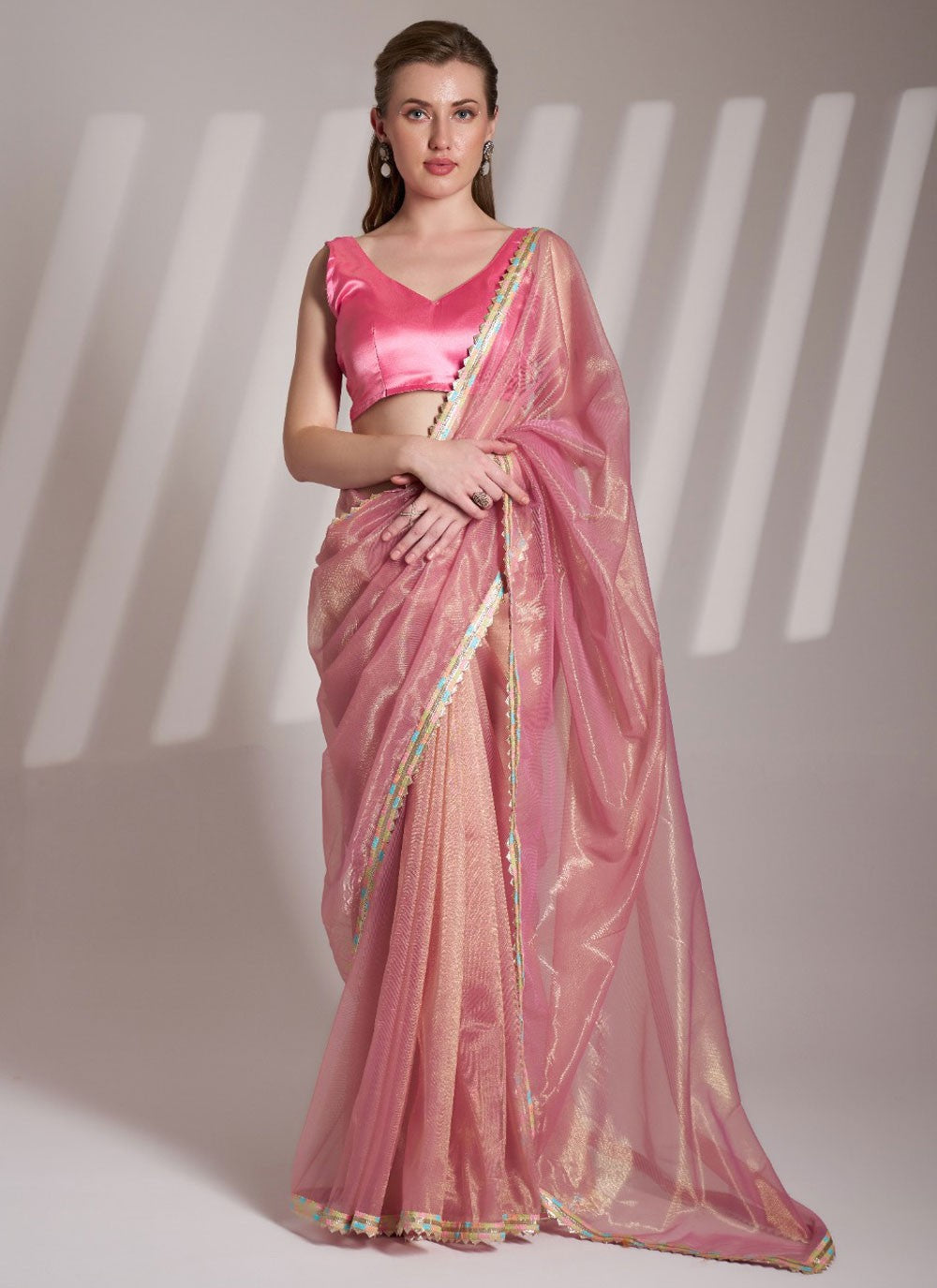 Classic Saree Border Work Pink Net Saree S13526