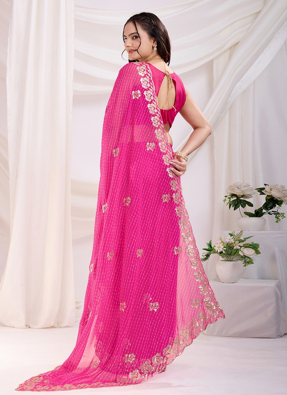 Embroidered Georgette Pink Saree S13787