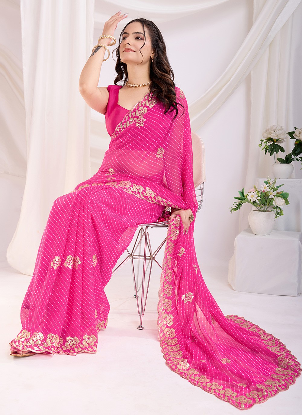 Embroidered Georgette Pink Saree S13787