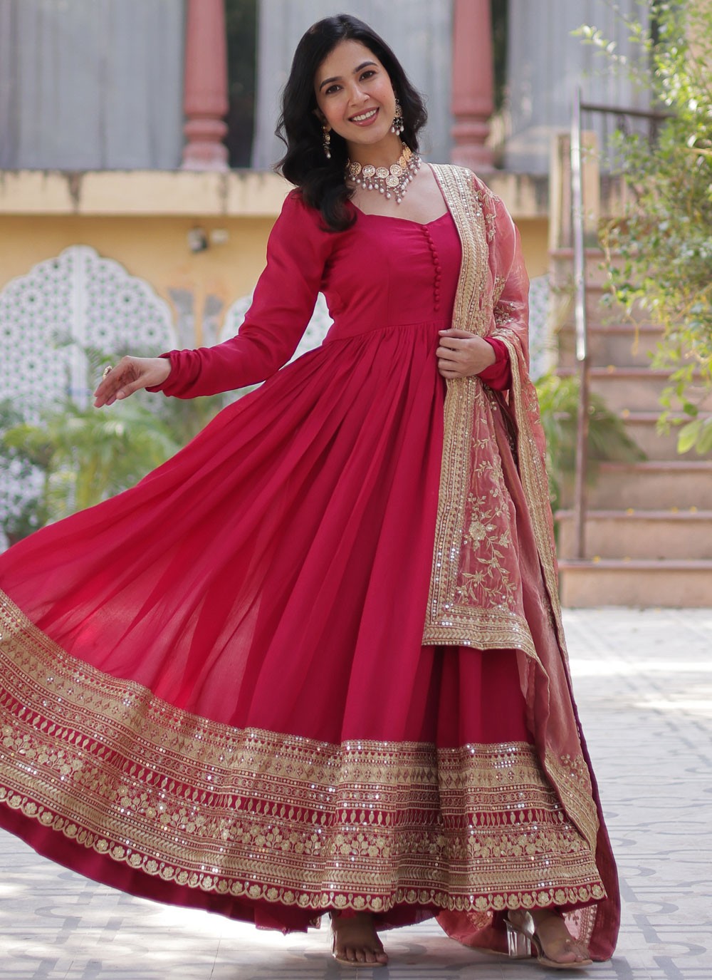 Embroidered Shimmer Pink Gown G19803