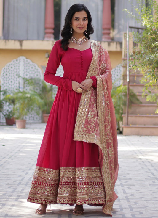 Embroidered Shimmer Pink Gown G19803