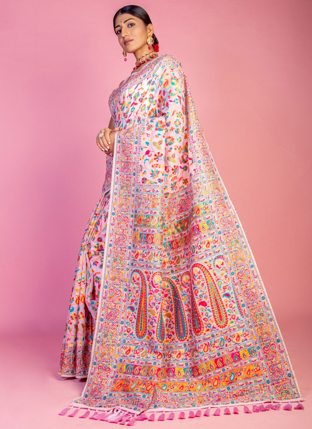 Classic Weaving Zari Pashmina Saree - S6805