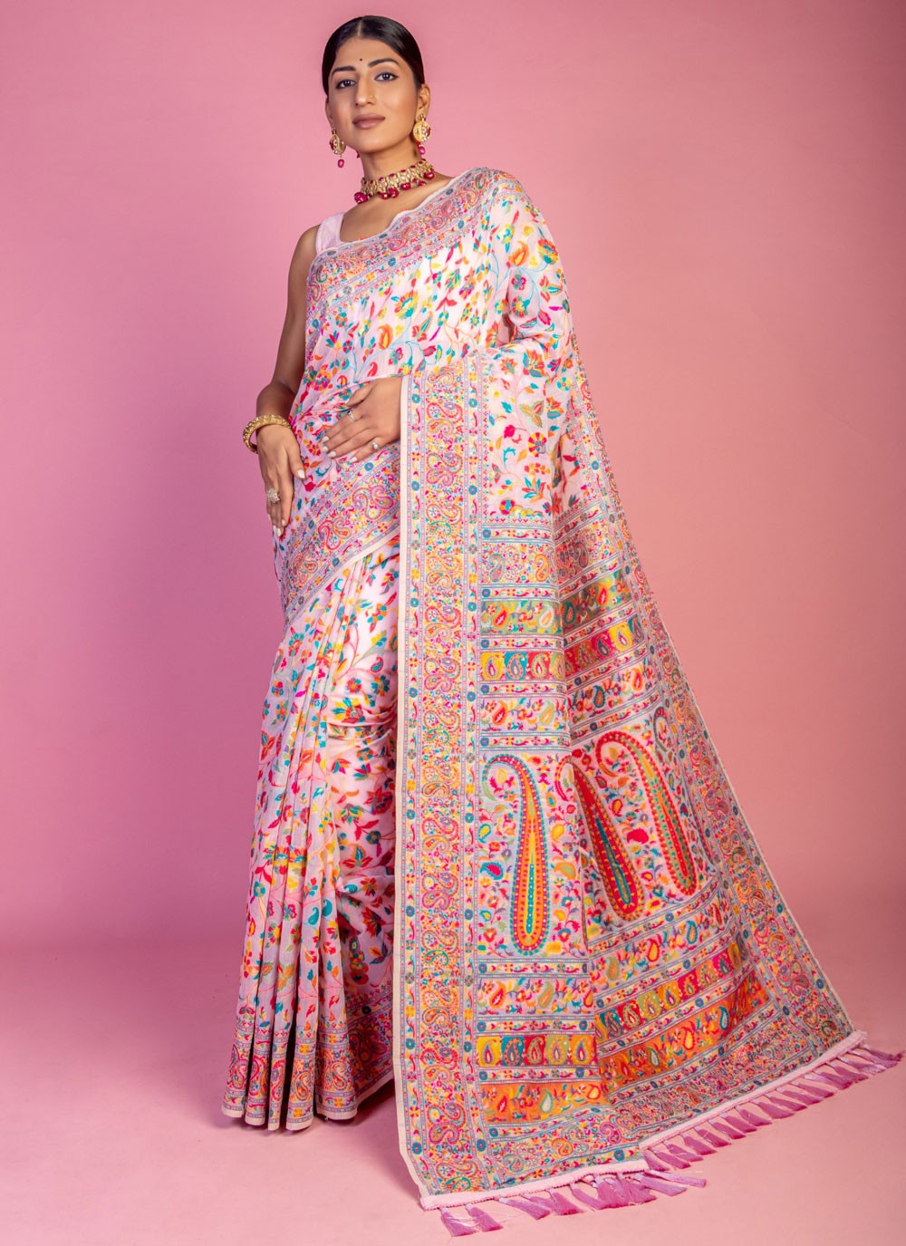 Classic Weaving Zari Pashmina Saree - S6805