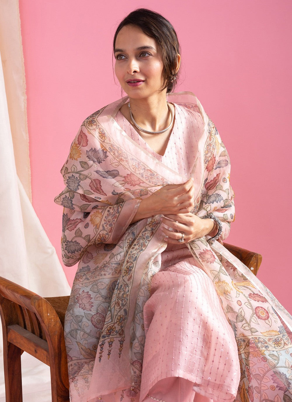 Embroidered Chanderi Pink Salwar Suit T6105