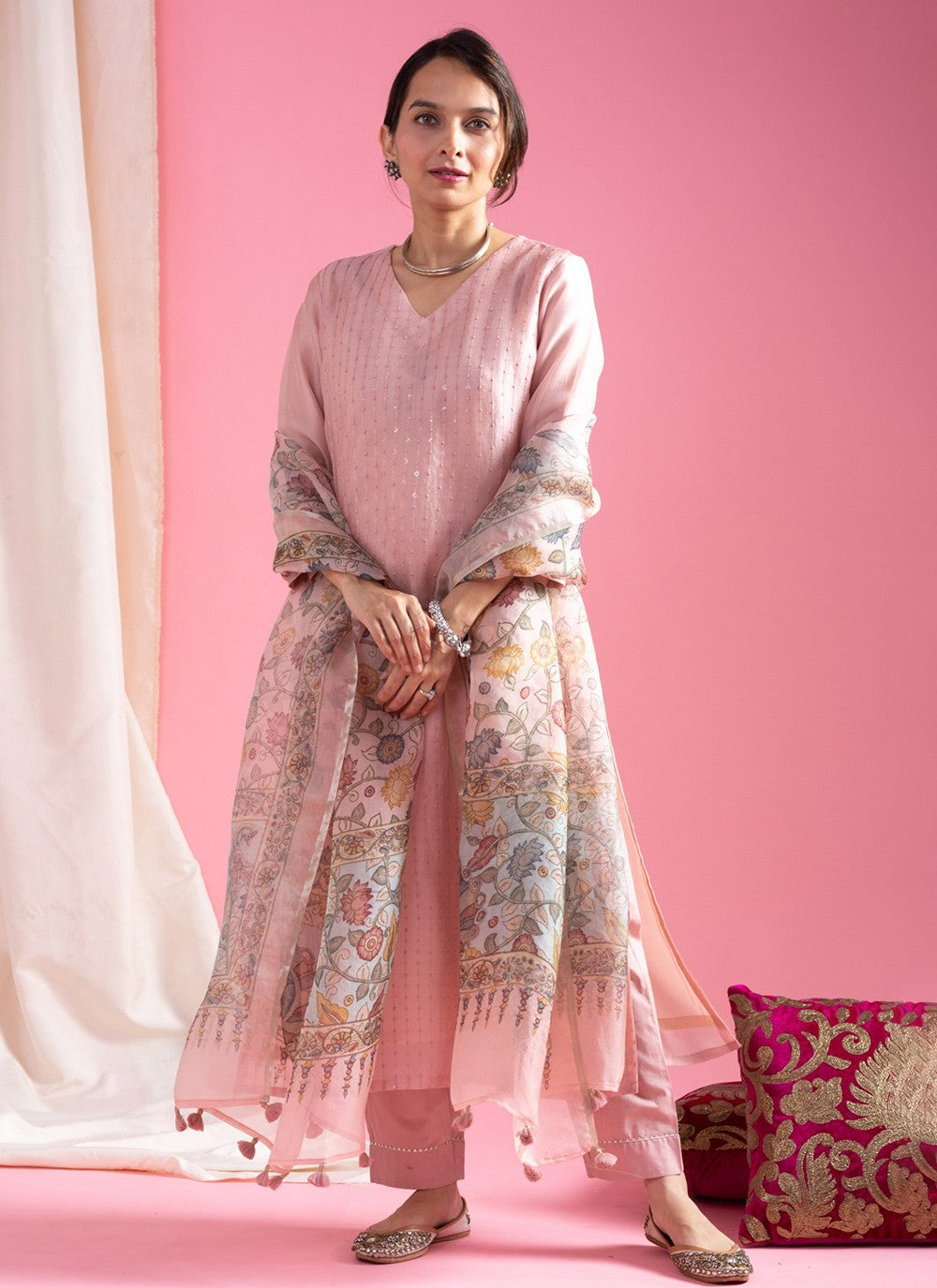 Embroidered Chanderi Pink Salwar Suit T6105