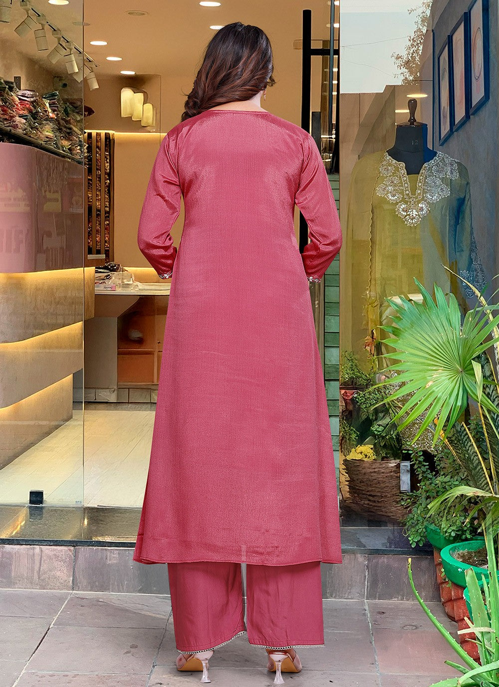 Embroidered Chinon Pink Salwar Suit T6398