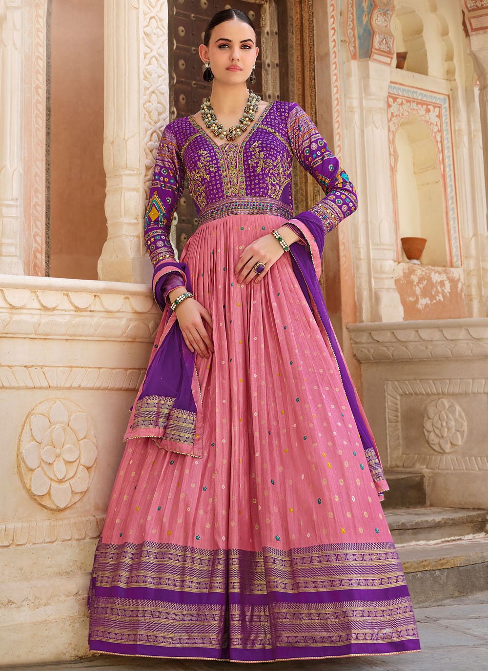 Foliage Prints Silk Gown - G1865