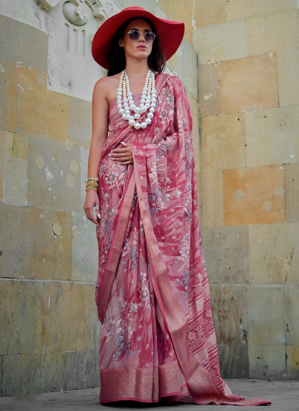 Pink Georgette Contemporary Saree Fancy Work S20324