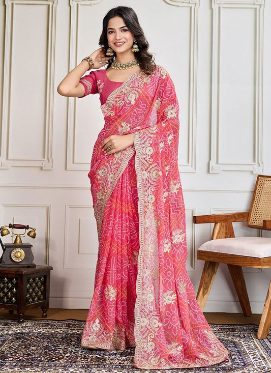 Bandhej Georgette Pink Saree S14152