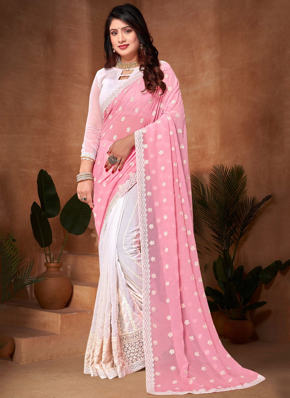 Classic Embroidered Georgette Saree - S9142