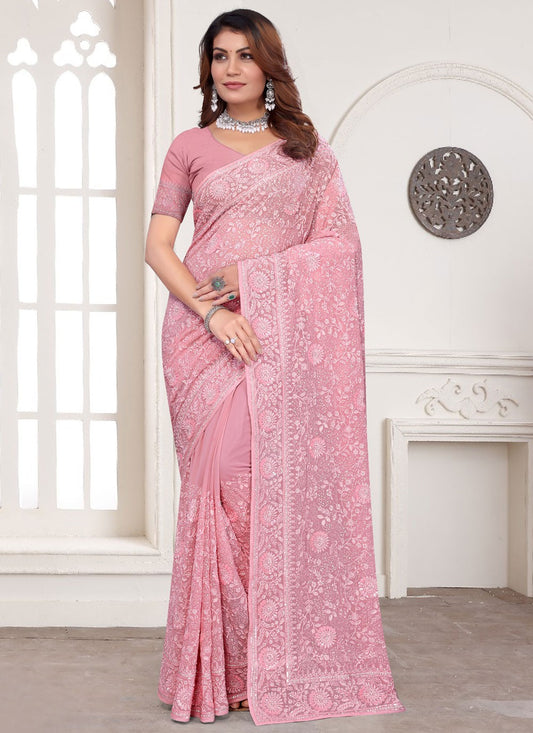 Embroidered Georgette Pink Trendy Saree S14964