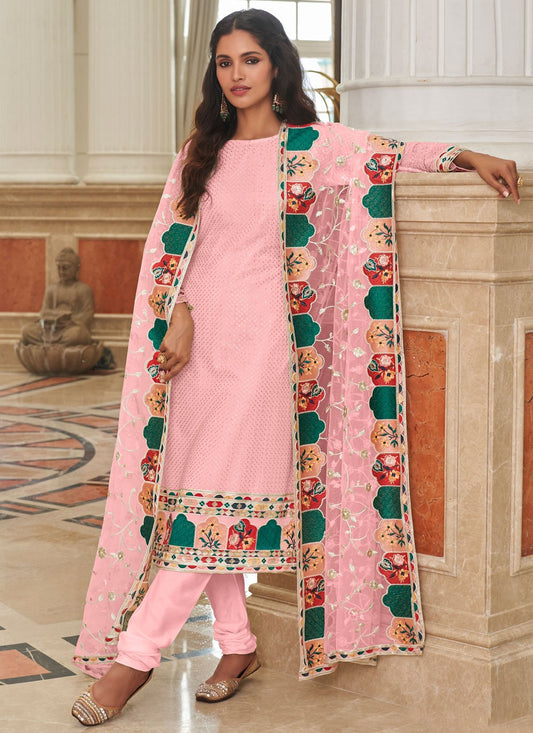 Pant Style Suit Embroidered, Sequins, Thread Pink T6974