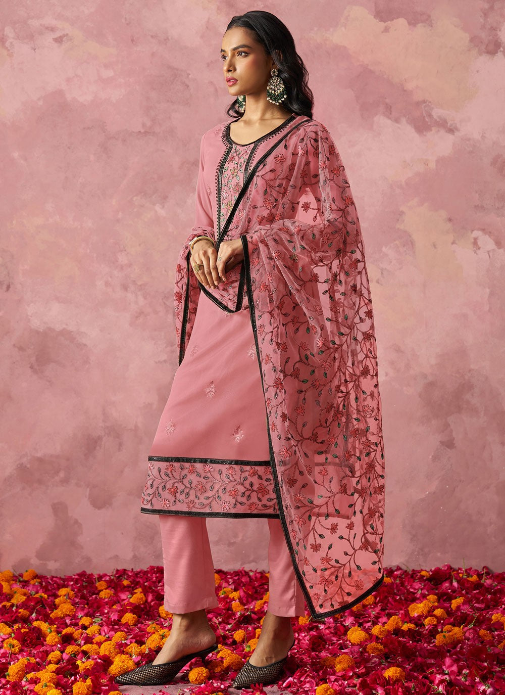 Salwar Suit Embroidered Pink T7347