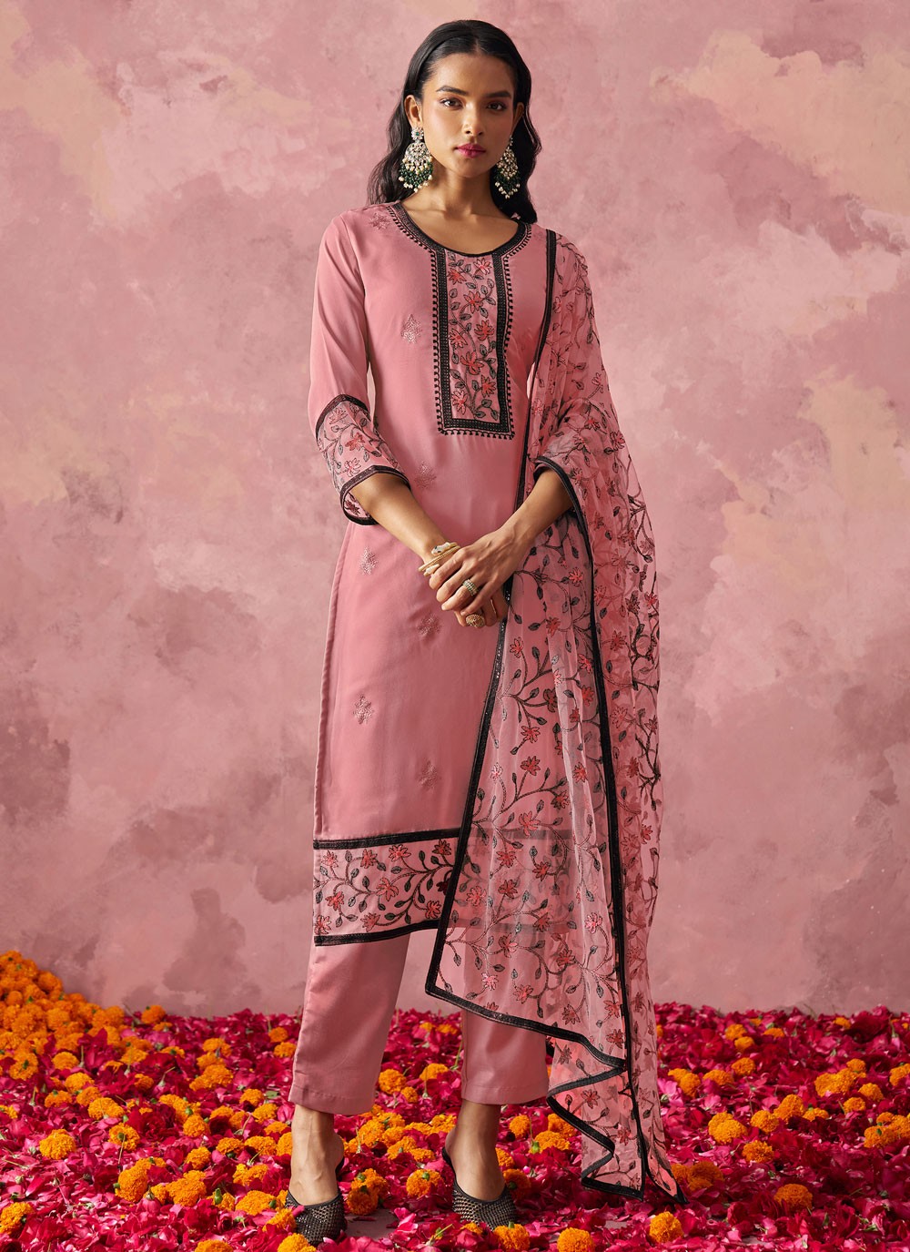 Salwar Suit Embroidered Pink T7347