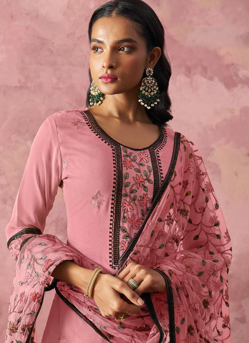 Salwar Suit Embroidered Pink T7347