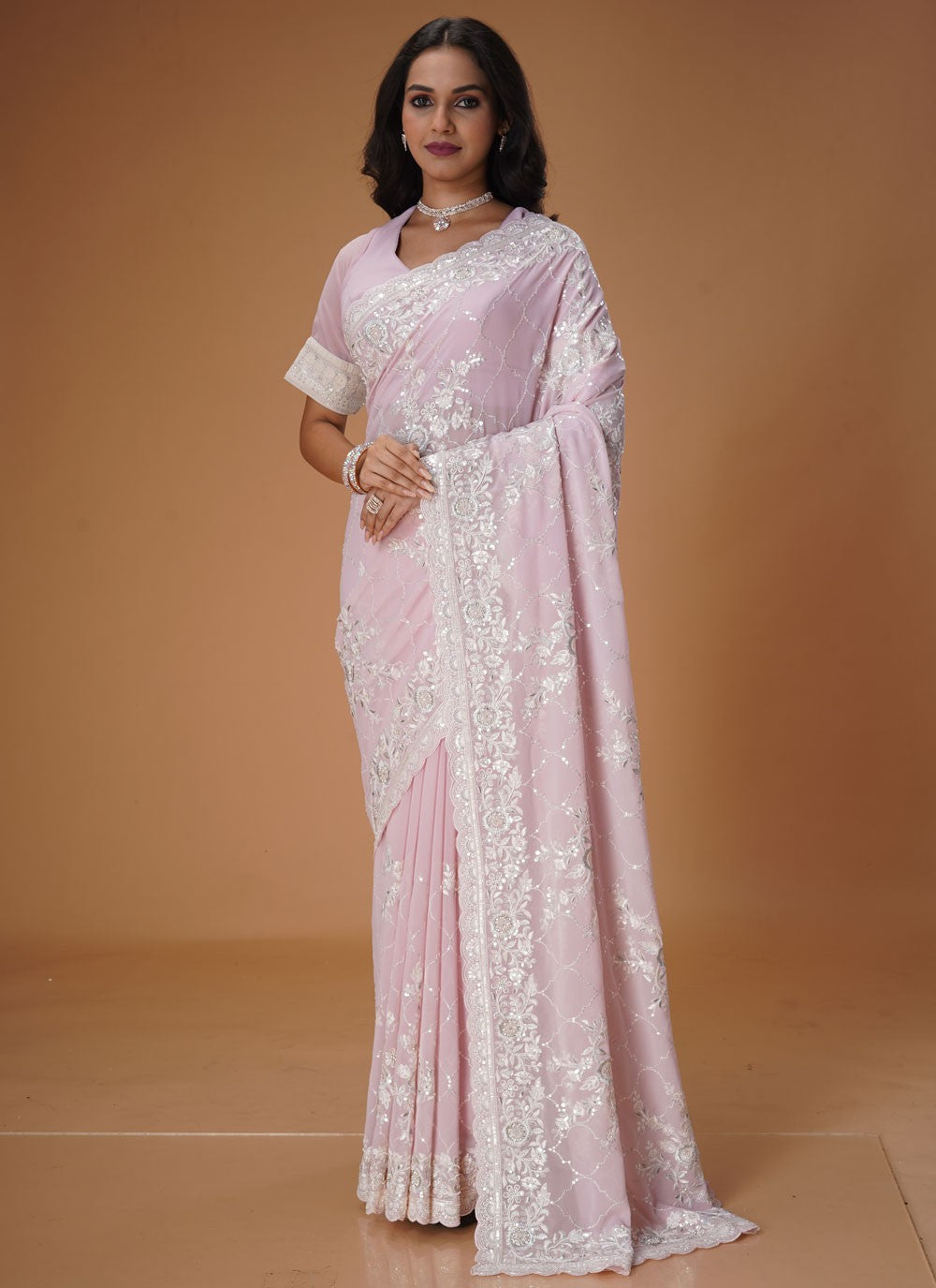 Embroidered Georgette Pink Trendy Saree S15483