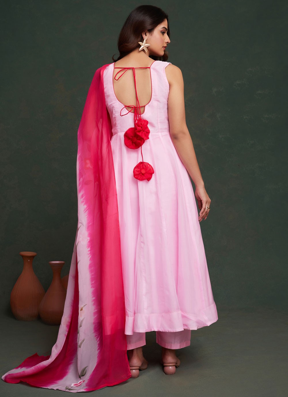 Salwar Suit Hand Embroidery Pink Organza T5324