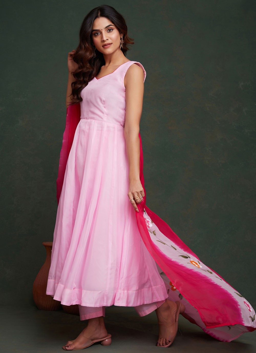 Salwar Suit Hand Embroidery Pink Organza T5324