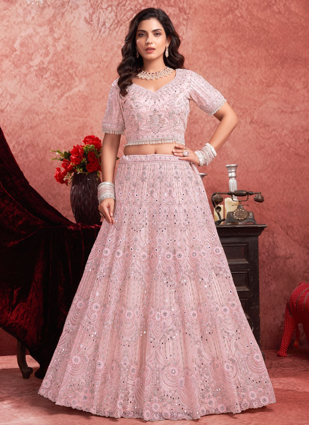 Embroidered Net Readymade Lehenga Choli - L2277